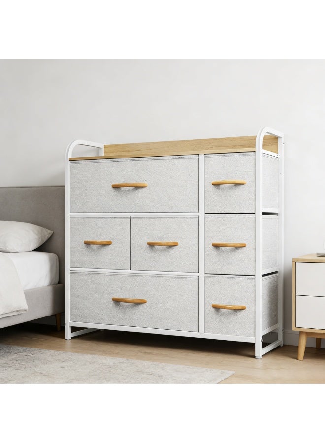 أنفانكي Anvanke 7-Drawer whiteFabric Dresser. الصلب الصلب الإطار الخشبي أعلى برج التخزين. منظم متعدد الأغراض لغرفة النوم غرفة المعيشة الممر مدخل الخزانة - Image 1